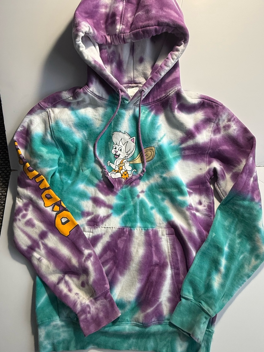 Rip N Dip Tie Dye  Multi Color Cat Mouse Pullover  Long Sleeve Hoodie Sz small